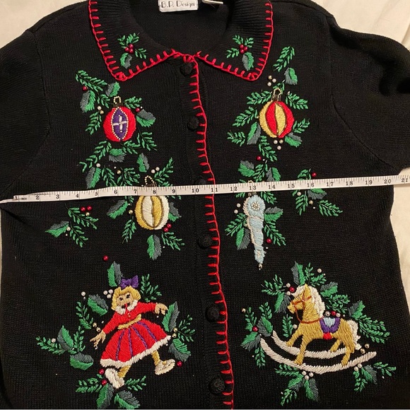 Vintage Christmas cardigan sweater BP Design Grandma Ugly Sweater Holiday beaded - Picture 12 of 16